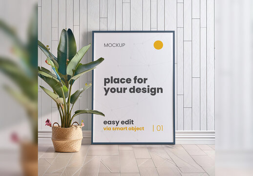Poster Frame Mockup with Plant Generative Ai