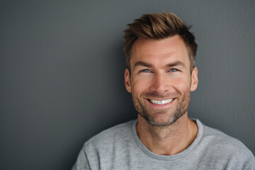 Fototapeta premium A close up portrait of a young man with a subtle smile