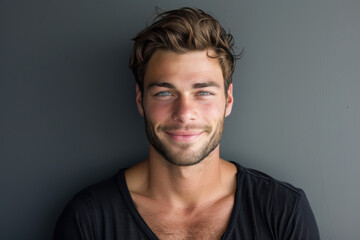 Fototapeta premium A close up portrait of a young man with a subtle smile