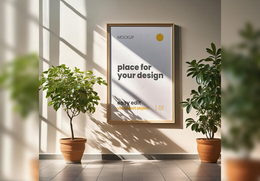 Poster Frame Mockup with Plants 02 Generative Ai
