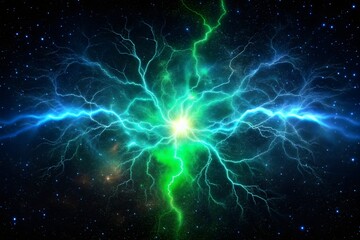 green and blue electrical explosion in space, background, social network.