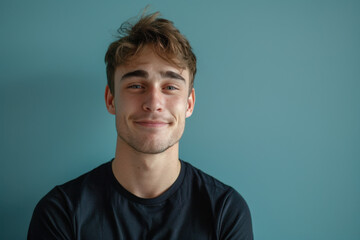 Obraz premium A close up portrait of a young man with a subtle smile