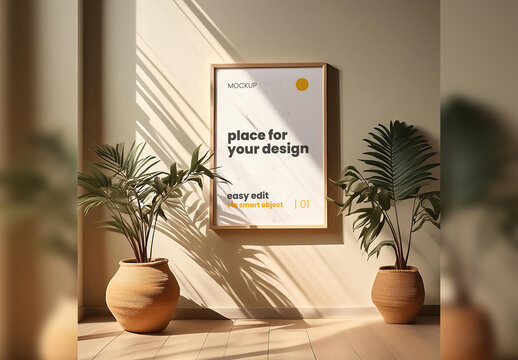 Poster Frame Mockup with Plants Generative Ai