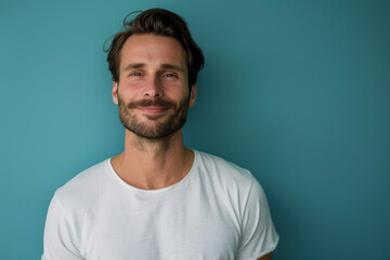 Fototapeta premium A close up portrait of a young man with a subtle smile