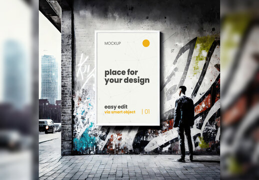 Poster Frame Mockup with Graffiti Background Artistic 09 Generative Ai
