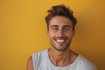 Obraz premium A close up portrait of a young man with a subtle smile