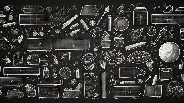 Linear style school supplies on abstract blackboard, perfect for back to school concepts