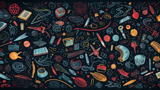 Linear style school supplies on abstract blackboard, perfect for back to school concepts
- Powered by Adobe