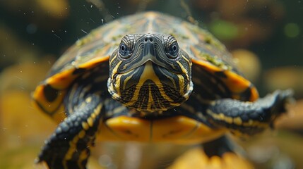 Obraz premium Amazon river turtle wide eyes swimming underwater