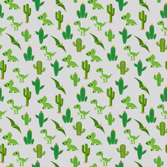 dinosaur and cactus seamless pattern 