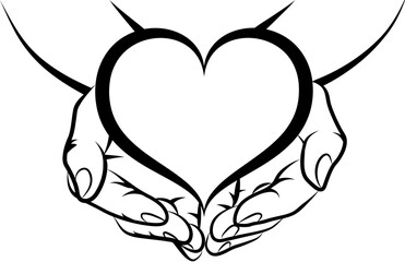 heart symbol over open hands, vector illustration 