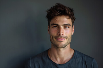 Obraz premium A close up portrait of a young man with a subtle smile