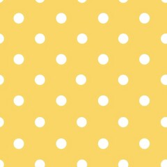 Seamless Pattern, White Polka Dots on yellow Background, Print for Textile, Paper, Abstract Background