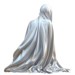 A mysterious figure draped in flowing white fabric. The image exudes an ethereal and enigmatic aura, perfect for artistic and conceptual projects.
