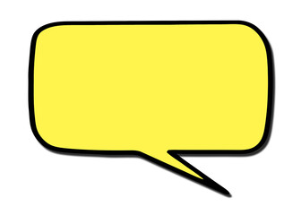 A blank empty speech bubble (comic strip style), regular shape but partially handdrawn. Yellow interior, black border, with shadow, isolated.
