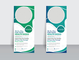 Modern roll-up banner design. Healthcare medical agency, hospital roll-up, or poll-up banner template design.