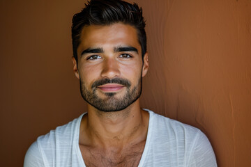 Obraz premium A close up portrait of a young man with a subtle smile