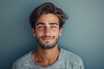 Obraz premium A close up portrait of a young man with a subtle smile