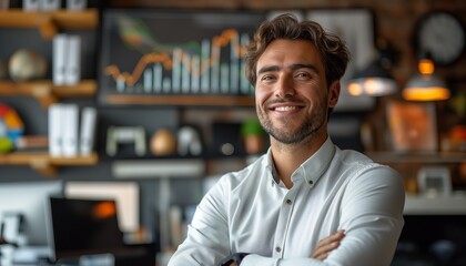 Fototapeta premium Happy businessman in office setting