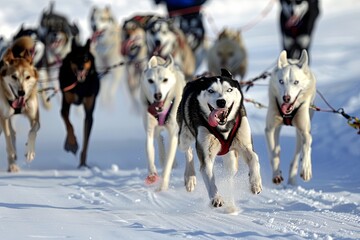 Naklejka premium sleddog team running to you