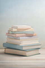 School book stack with white background and copy space. School banner for education advertising symbolizing knowledge and education, learning, study