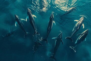Fototapeta premium humpback whales swimming, aerial view