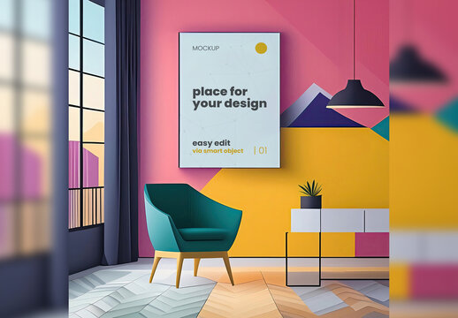 Poster Frame Page Mockup digital illustrated artistic design style 04 Generative Ai