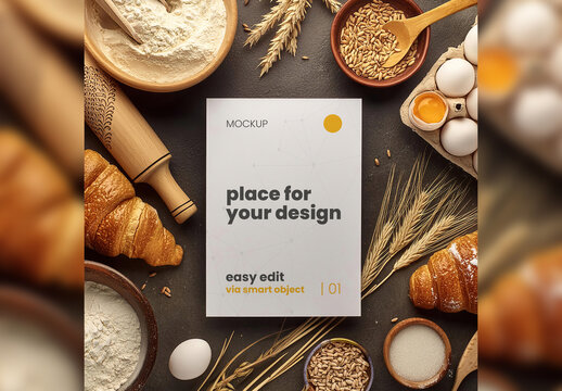 Poster page Mockup between bakery kirchen food and elements Generative Ai