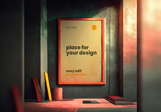 Poster Frame Page Mockup digital illustrated artistic design style 06 Generative Ai