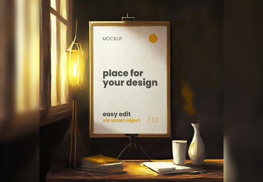 Poster Frame Page Mockup digital illustrated artistic design style 05 Generative Ai