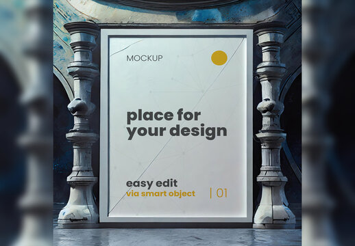 Poster Frame Page Mockup digital illustrated artistic design style 12 Generative Ai