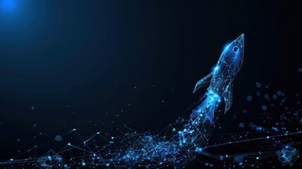 Digital illustration of a futuristic spaceship rocket launching into space, symbolizing technology and innovation in exploration.