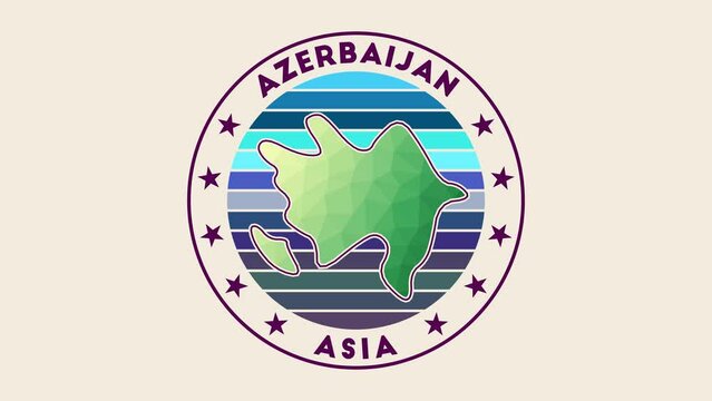 Azerbaijan intro video. Badge with the circular name and map of the country in low poly tech geometric style. Classy country round logo animation.