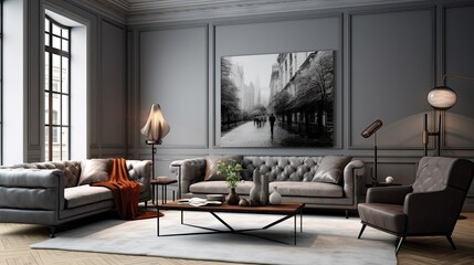 Grey Living Room. Contemporary elegant grey living room with sofa