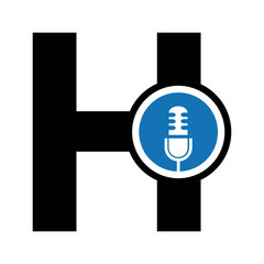 Podcast Logo combine with letter H vector template