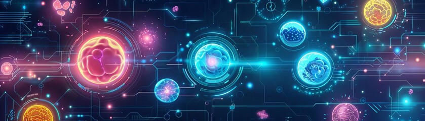 Virtual cells hologram flat design top view scifi theme cartoon drawing colored pastel