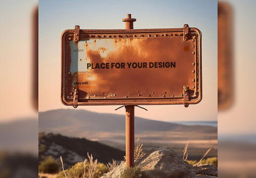 Rusty Sign on Route Desert Mockup 01 Generative Ai