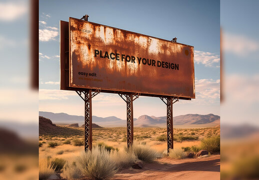 Rusty Sign on Route Desert Mockup 03 Generative Ai