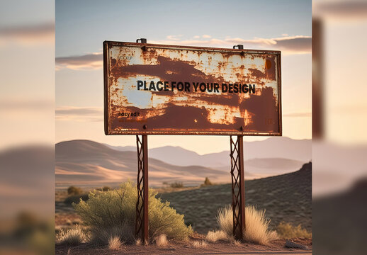 Rusty Sign on Route Desert Mockup 04 Generative Ai