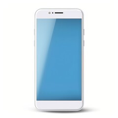 Modern white smartphone with blue screen lying isolated on white background. Smart phone with clipping path