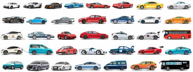 Each car is isolated on a clean background, perfect for graphic design or advertising.