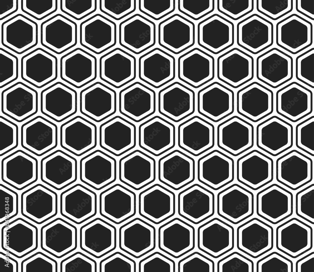 Poster vector seamless pattern. bold rounded hexagons mosaic pattern with inner solid cells. hexagonal cell