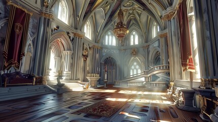 Fototapeta premium Capture the magic and wonder of a fairytale world with this captivating 4K image of a castle's interior.