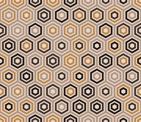 Honeycomb mosaic hexagons background. Plain hexagon frames. Honeycomb cells. Multiple tones color palette. Seamless pattern. Tileable vector illustration.