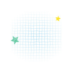 Checkered geometric background with blue lines. Sheet of school notebook with hand drawing star and heart. Vector illustration