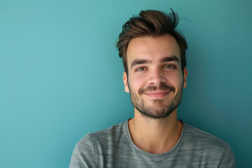 Obraz premium A close up portrait of a young man with a subtle smile