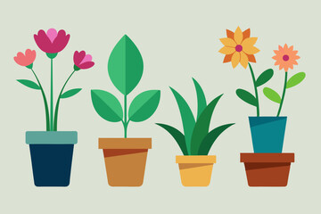 set of indoor plants from six different vector illustration