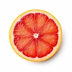 Top view of ripe slice blood red orange citrus fruit isolated on white background with clipping path
