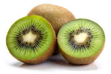 Sliced kiwi fruit and whole kiwi isolated on white background