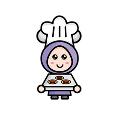 illustration of a female chef serving cake